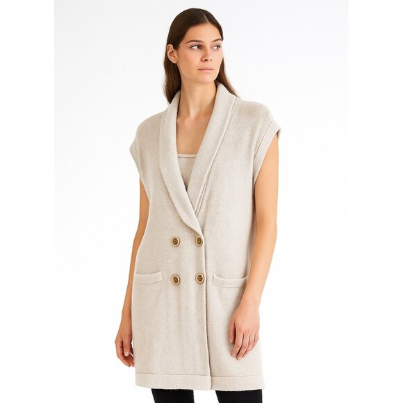 Brunello Cucinelli Cashmere Sleeveless Shawl Cardigan Speckled Knit Vest Double - Picture 15 of 15